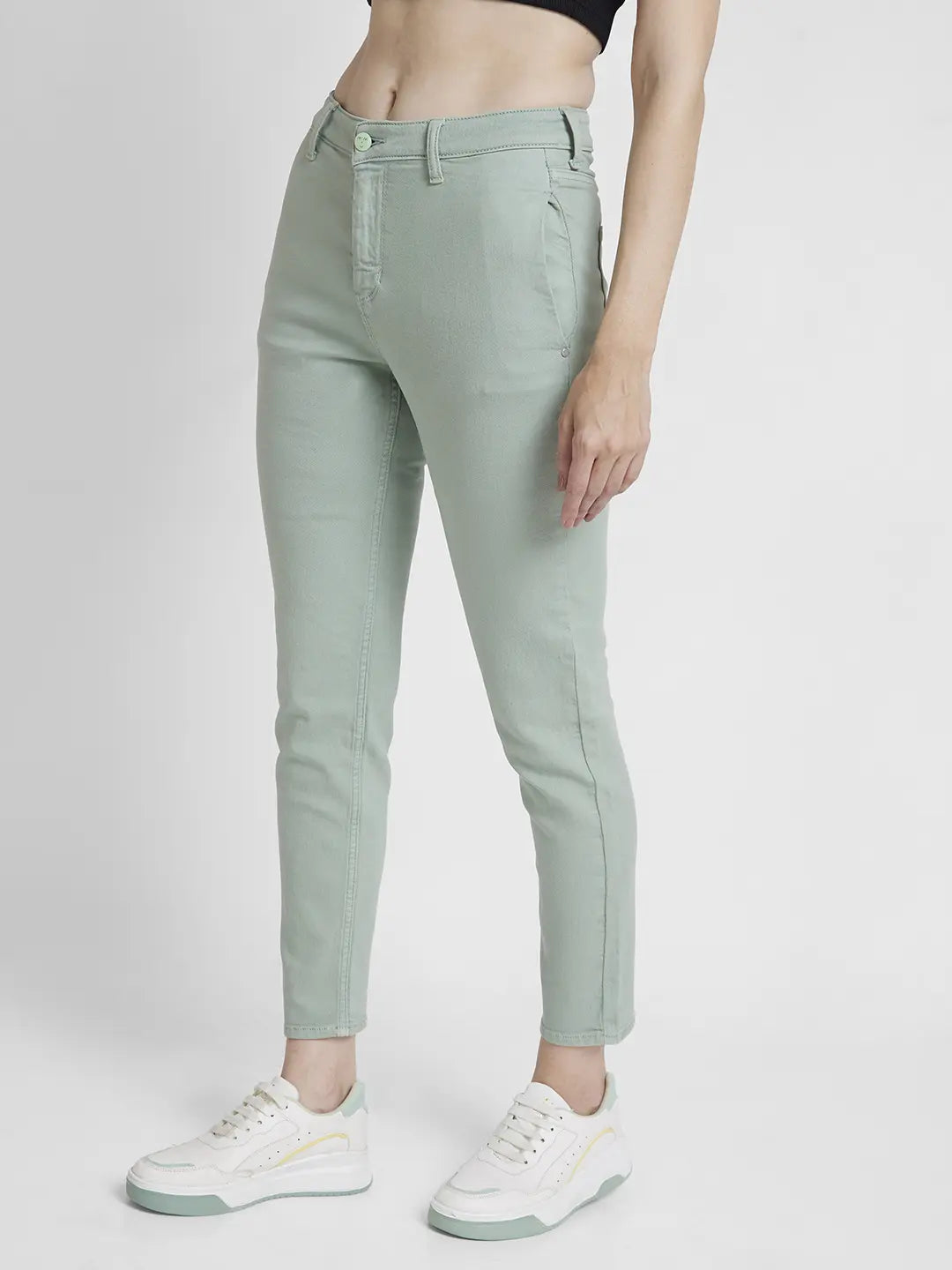 Spykar Women Fern Green Cotton Mom Fit Ankle Length Clean look Jeans -(Amora)