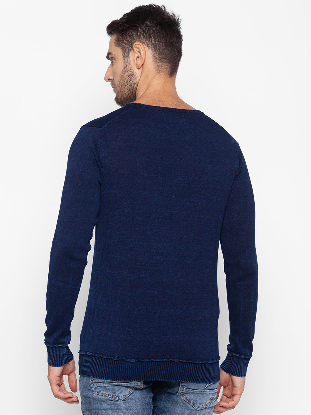 Spykar Blue Cotton Men Sweater