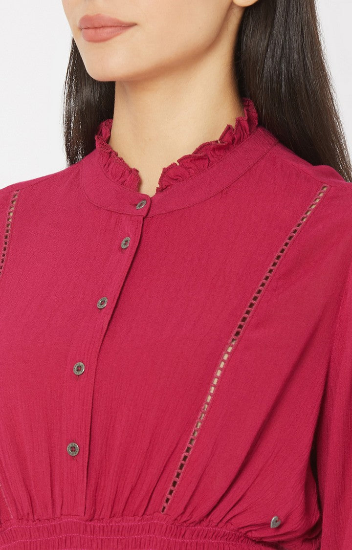 Spykar Women Onion Red Viscose Casual Shirts (Regular)