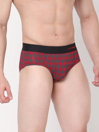 Men Premium Cotton Blend Maroon-Check Brief - (Pack Of 2)- Underjeans By Spykar