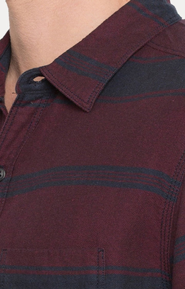 Spykar Men'S Red Cotton Striped Casual Shirts