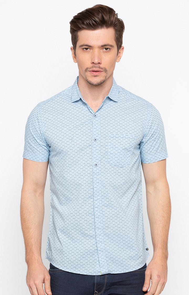 Spykar Men'S Blue Cotton Printed Casual Shirts