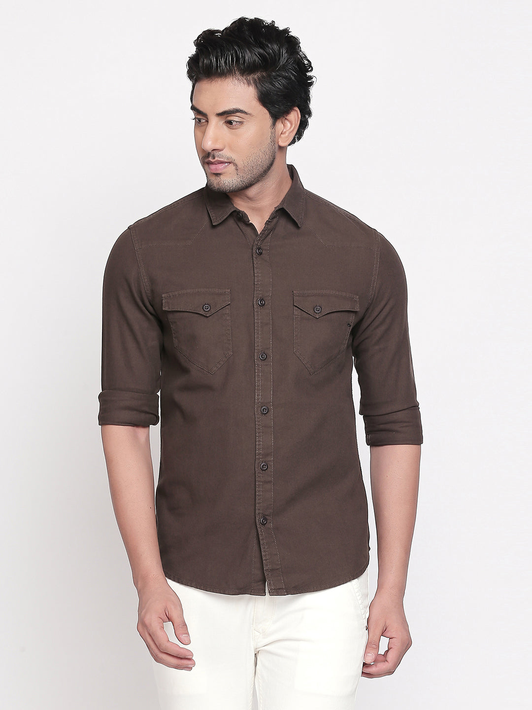 Spykar Men Olive Solid Slim Fit Casual Shirt