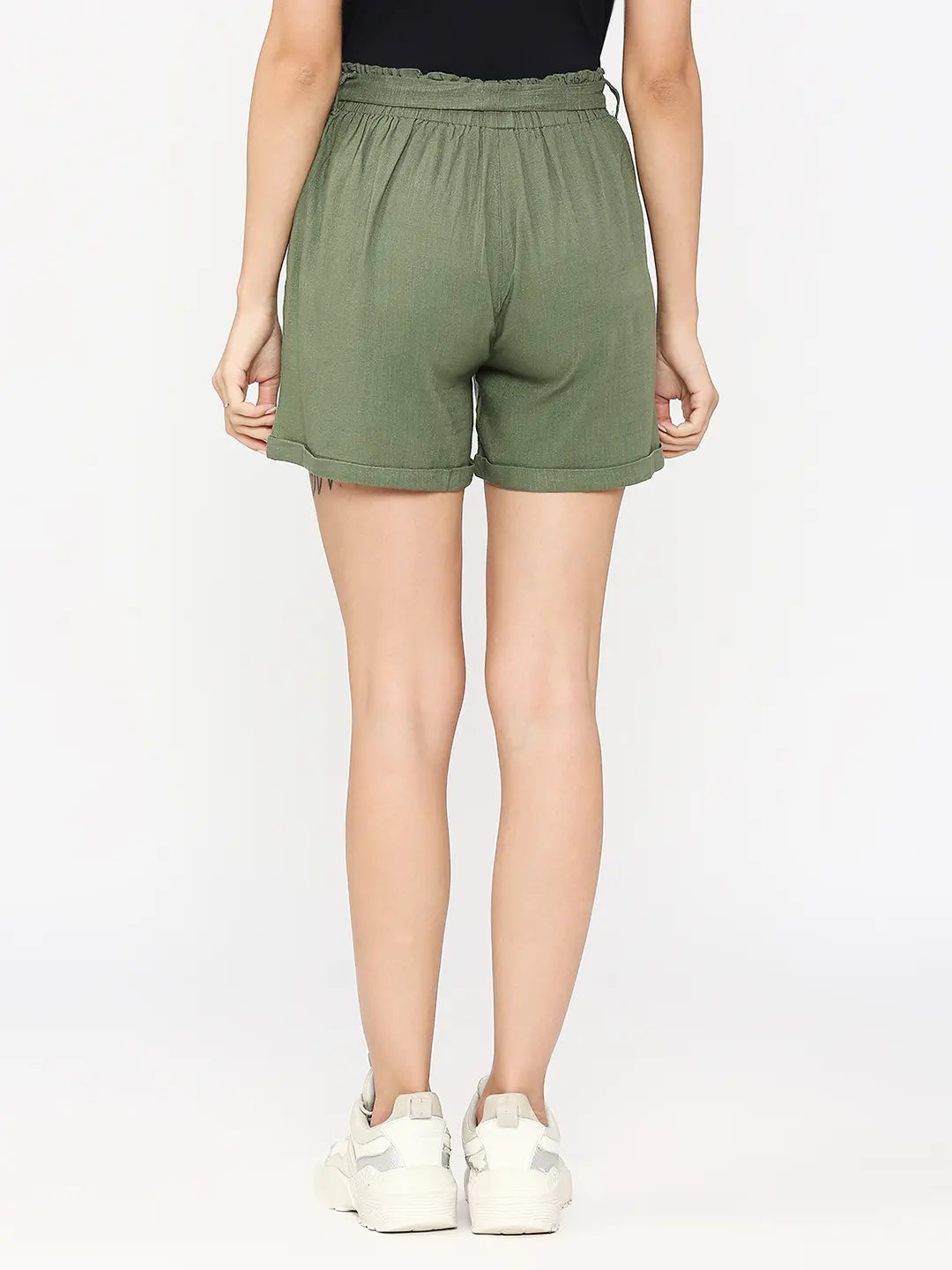 Spykar Women Olive Regular Fit Cotton Above Knee Length Cargo Shorts