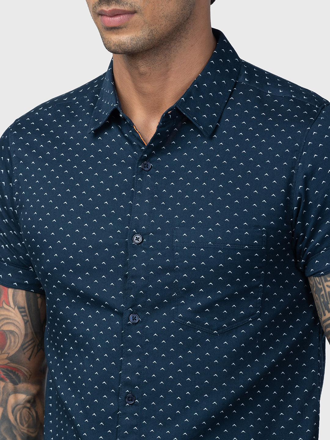 Spykar Men Navy Blue Cotton Slim Fit Printed Shirt