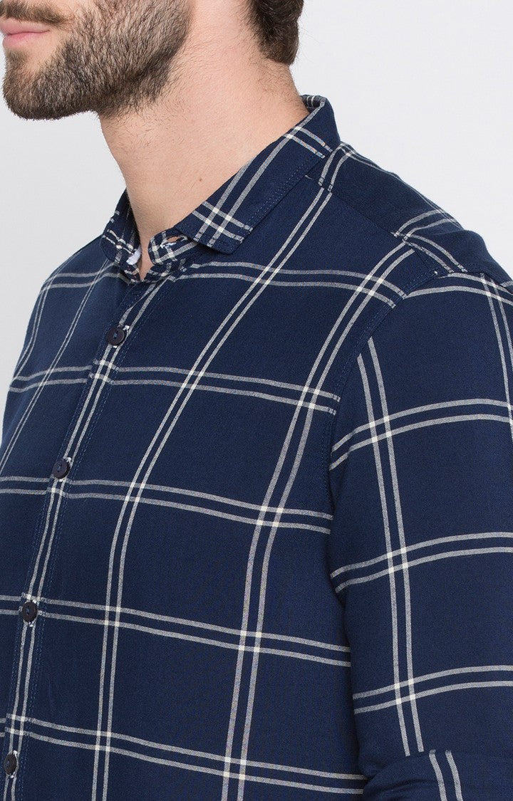 Spykar Men'S Blue Cotton Checked Casual Shirts