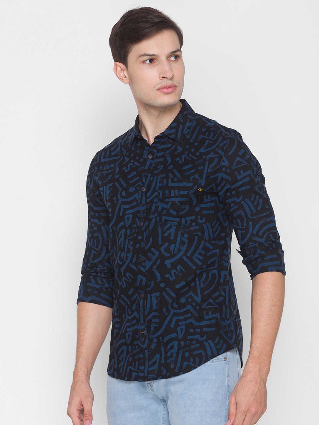 Spykar Slim Fit Blue Cotton Men Shirt