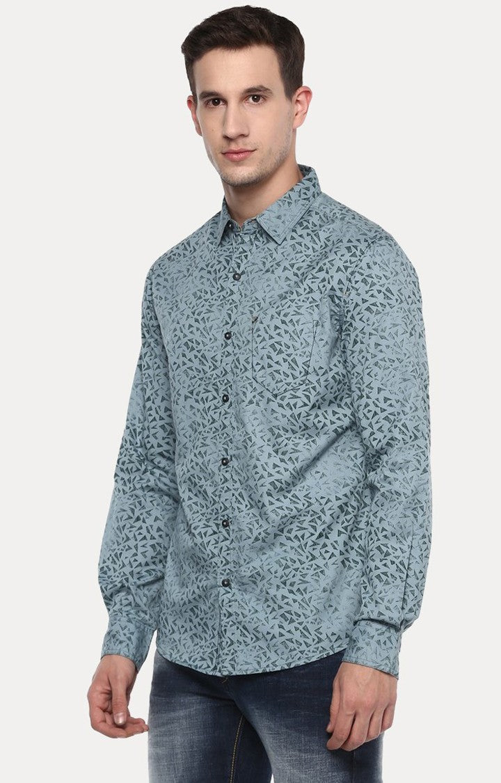 Spykar Men'S Grey Cotton Printed Casual Shirts