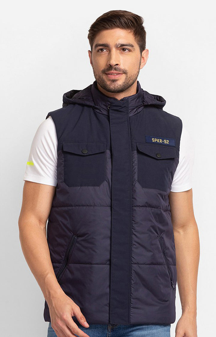 Spykar Navy Blue Cotton Full Sleeve Casual Jacket For Men