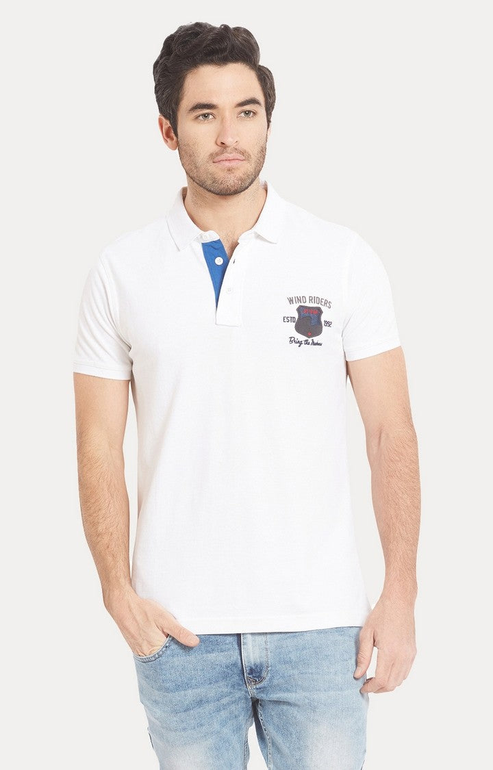 Spykar White Solid Slim Fit Polo T-Shirt