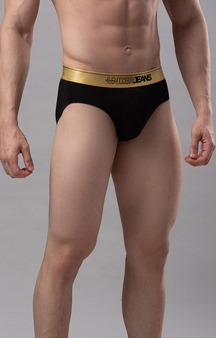 Underjeans By Spykar Black Solid Briefs For Men