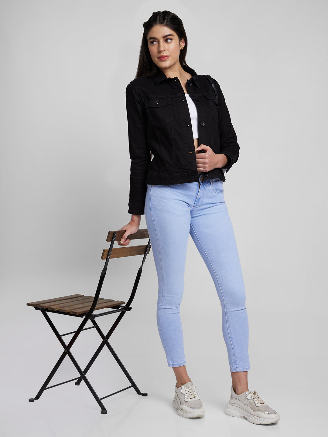 Spykar Women Black Lycra Regular Fit Denim Jacket