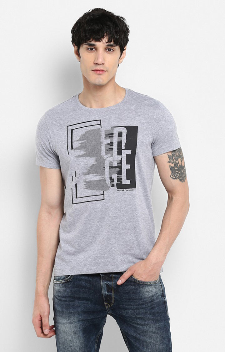 Spykar Grey Printed Slim Fit Men T-Shirts