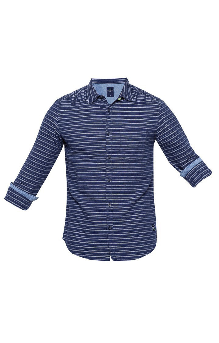 Spykar Blue Cotton Slim Fit Shirts For Men