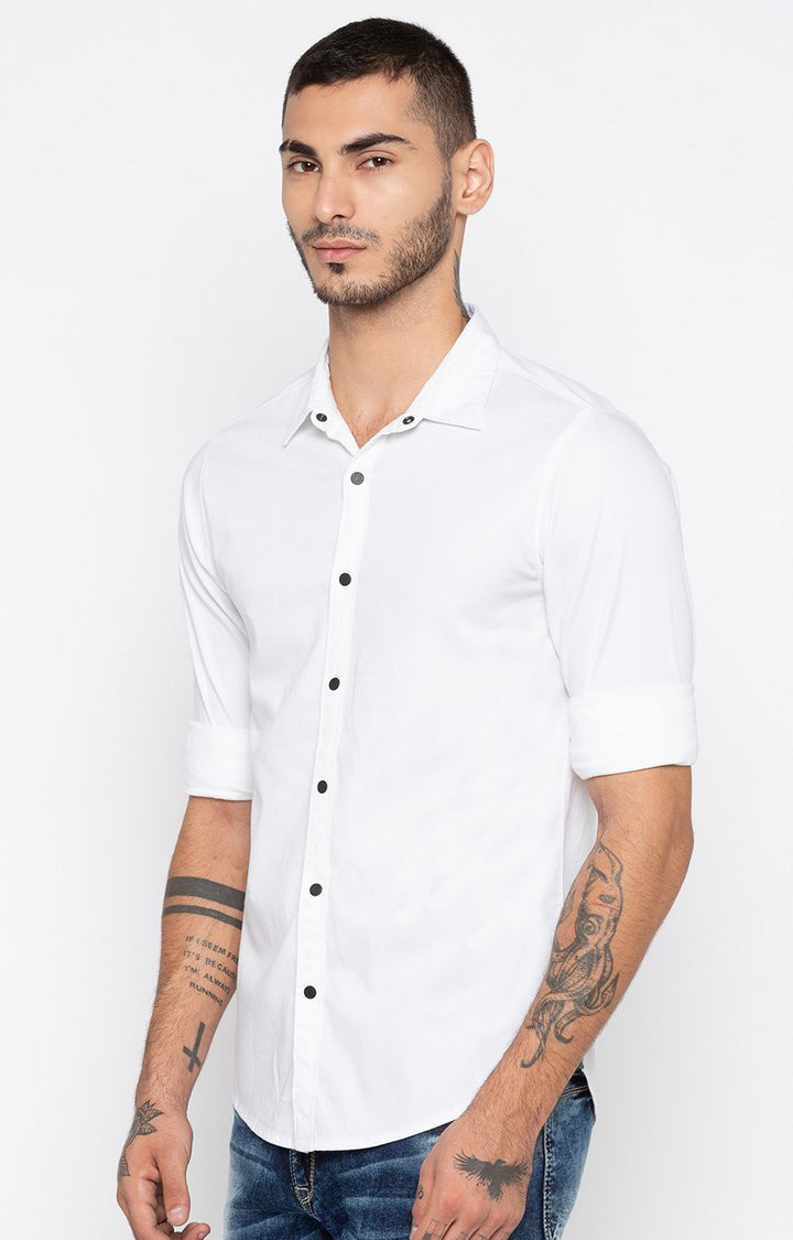 Spykar Men'S White Cotton Solid Casual Shirts