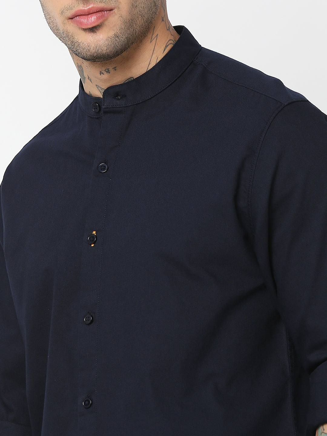 Spykar Men Navy Blue Cotton Slim Fit Plain Shirts