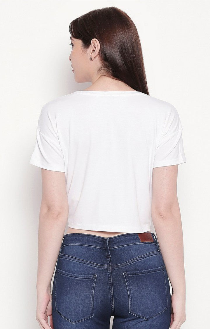 Spykar Women White Viscose Slim Fit Round Neck Crop T-Shirt