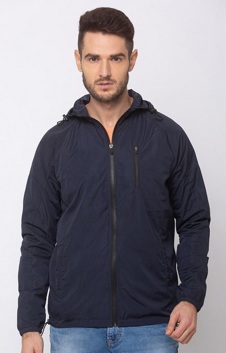 Spykar Men Dark Blue Polyester Straight Fit Jacket