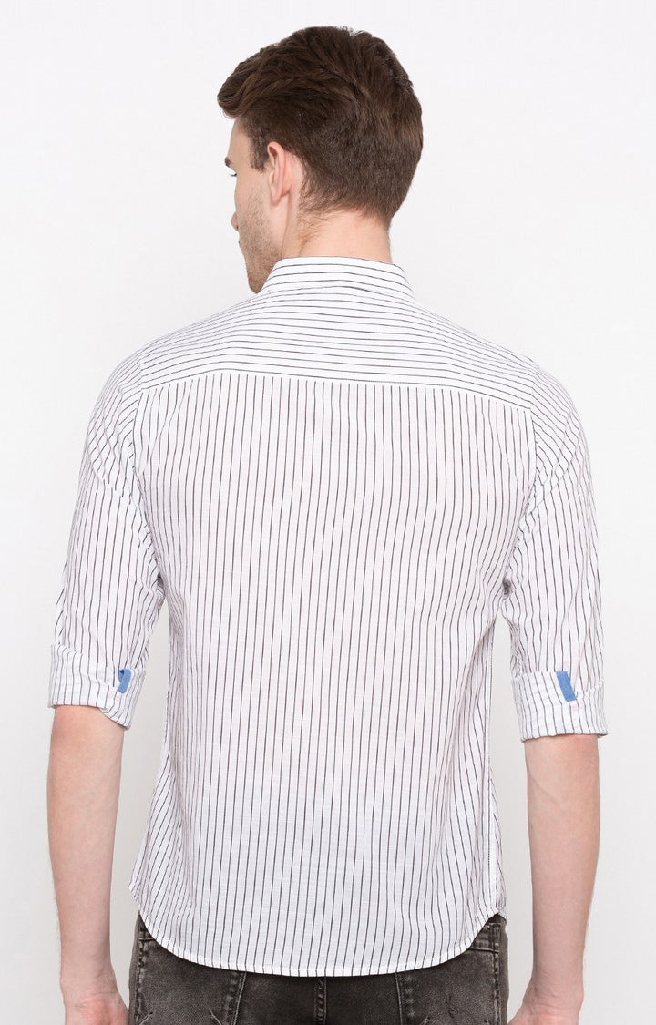 Spykar Men'S White Cotton Striped Casual Shirts