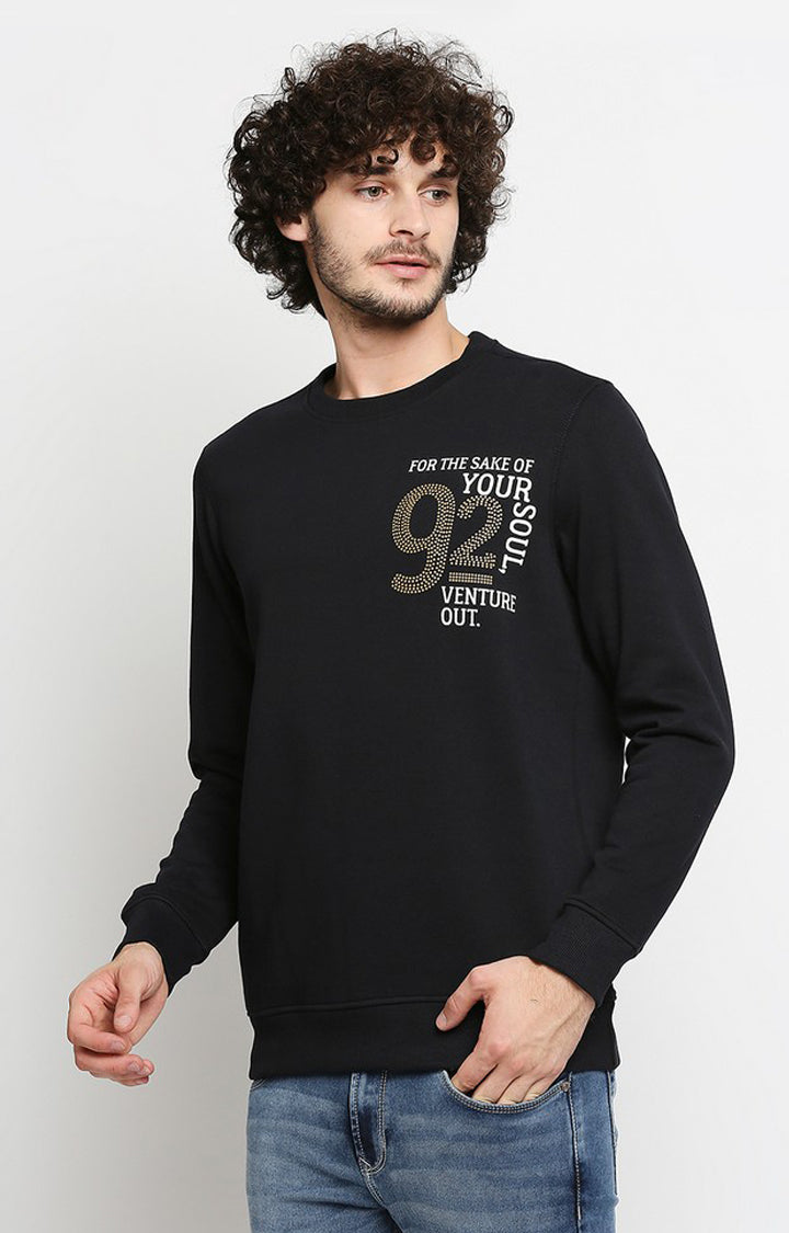 Spykar Men Navy Cotton Regular Fit Sweatshirt