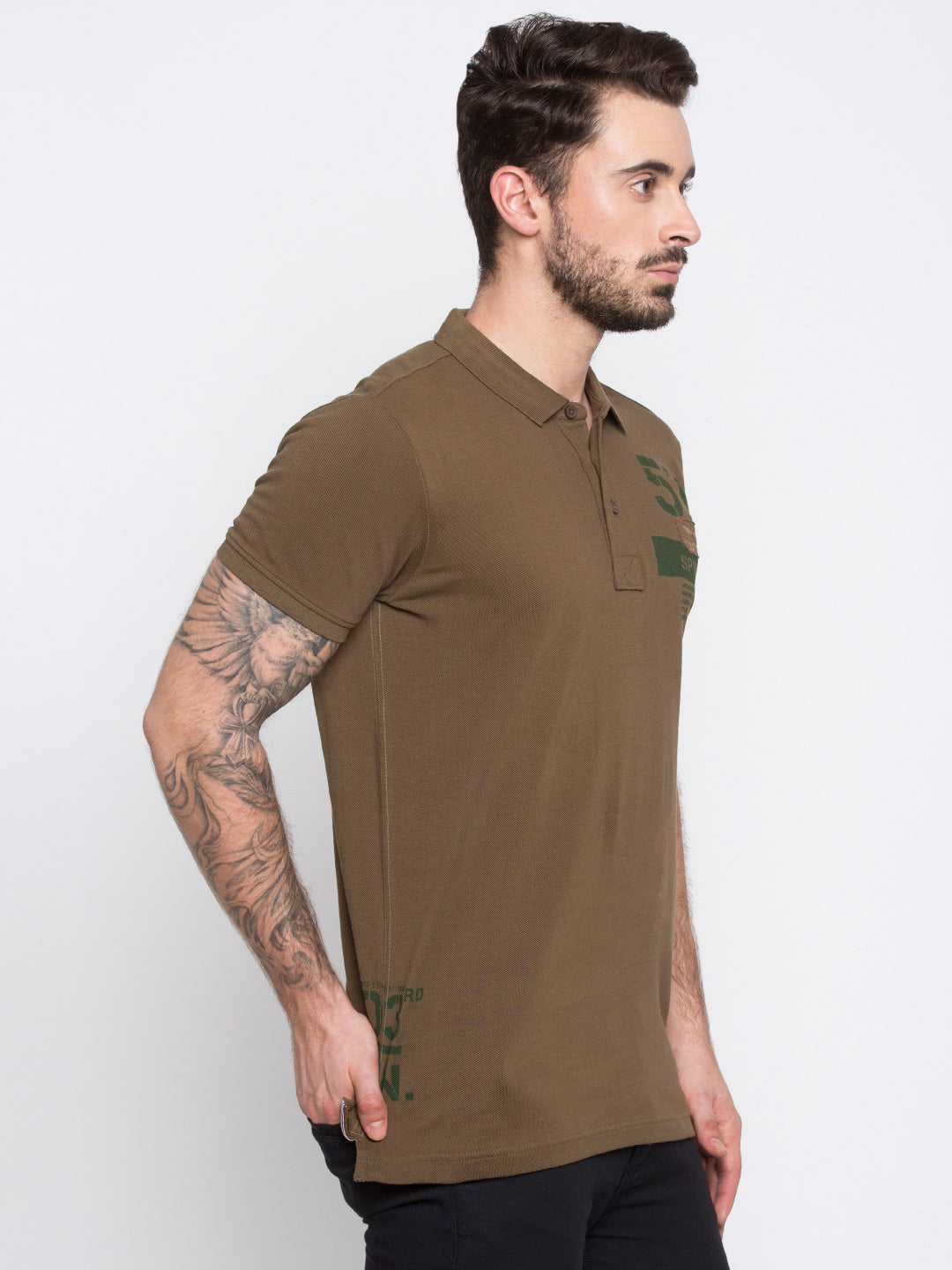 Spykar Olive Solid Slim Fit Polo Tshirt For Men