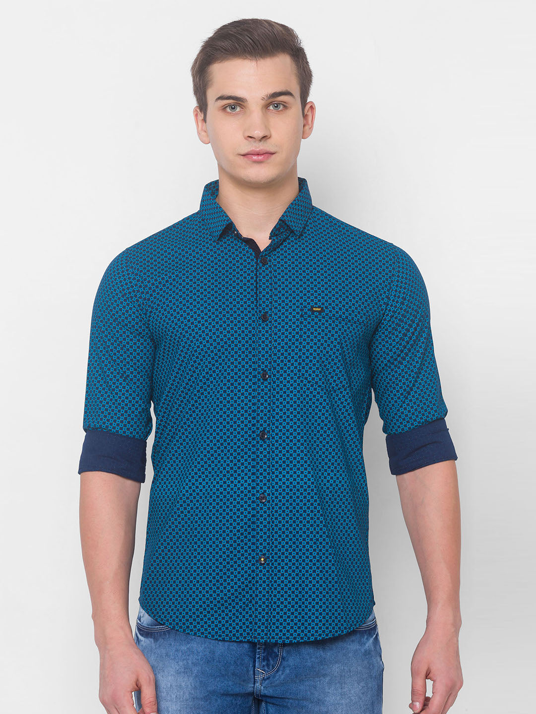 Spykar Men Indigo Blue Cotton Slim Fit Shirt