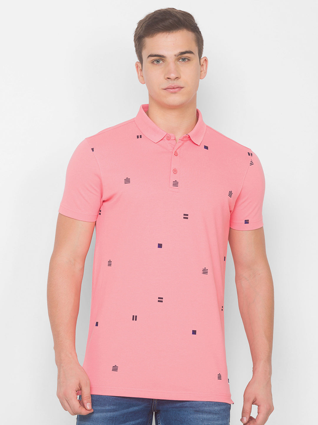 Spykar Men Pink Cotton Slim Fit Polo T-Shirt