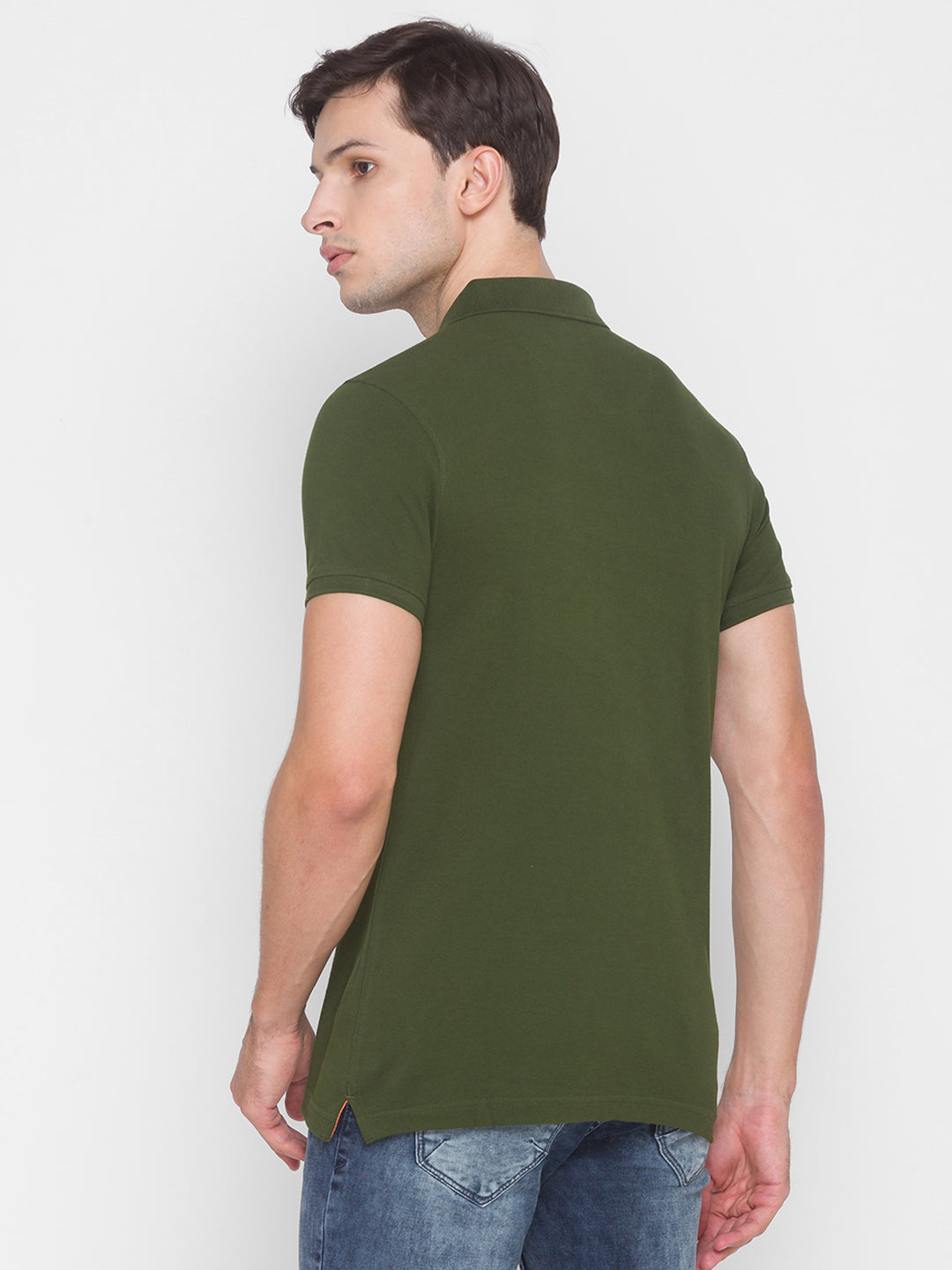 Spykar Men Green Cotton Slim Fit Round Neck Polo T-Shirt