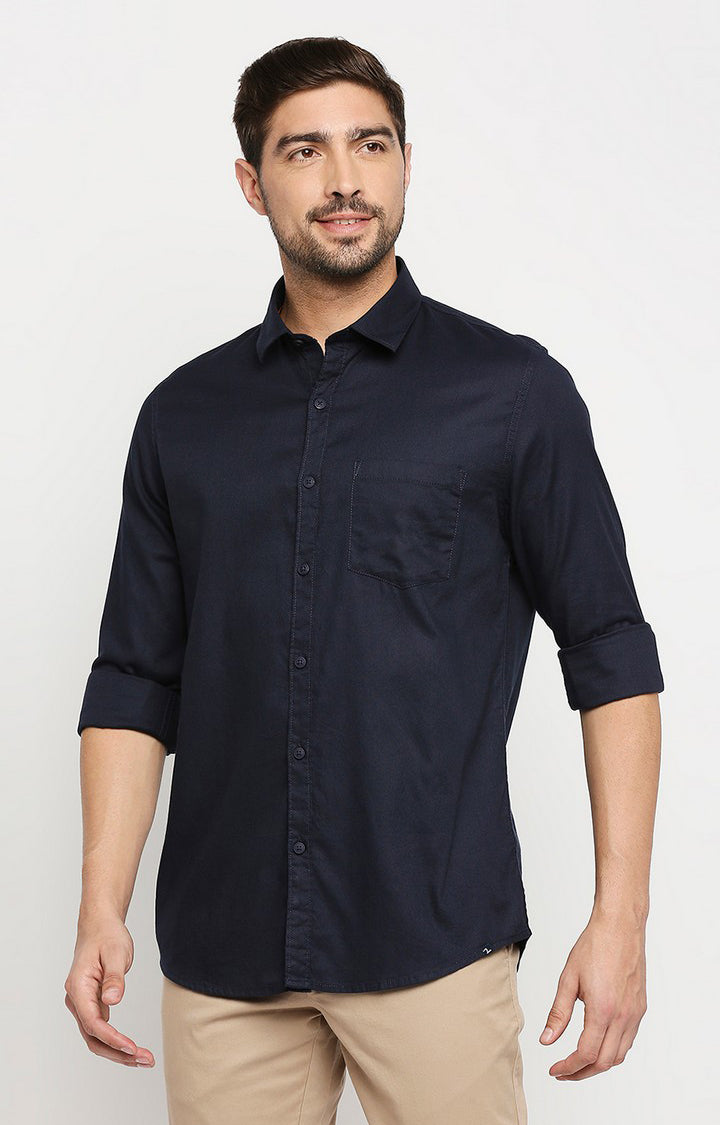 Spykar Men Navy Blue Cotton Regular Fit Full Sleeve Casual Shirt