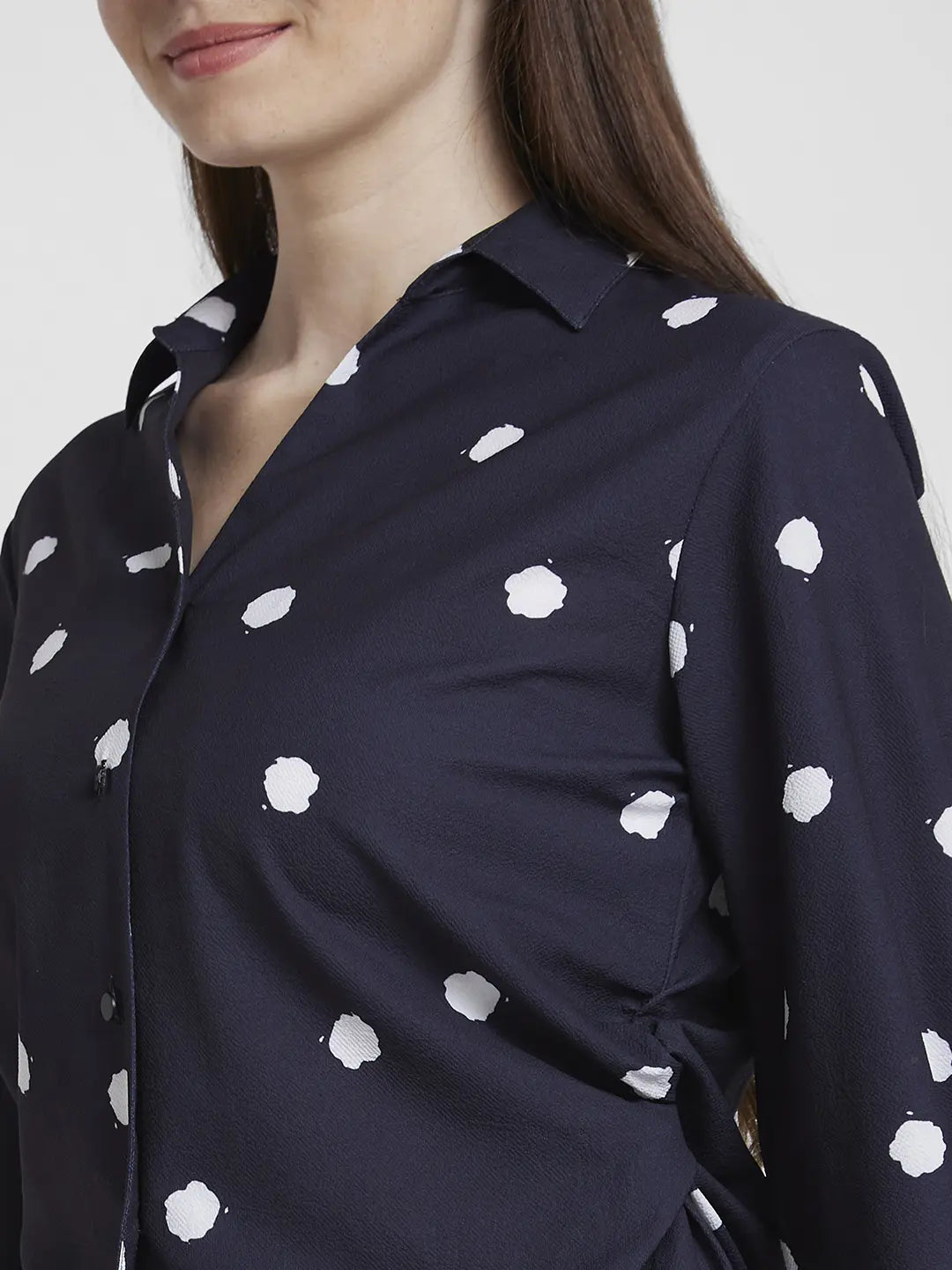 Spykar Women Black Cotton Regular Fit Full Sleeve Printed Shirt