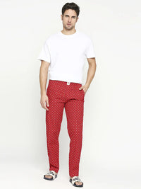 Men Premium Cotton Printed Red Pyjama- Underjeans By Spykar