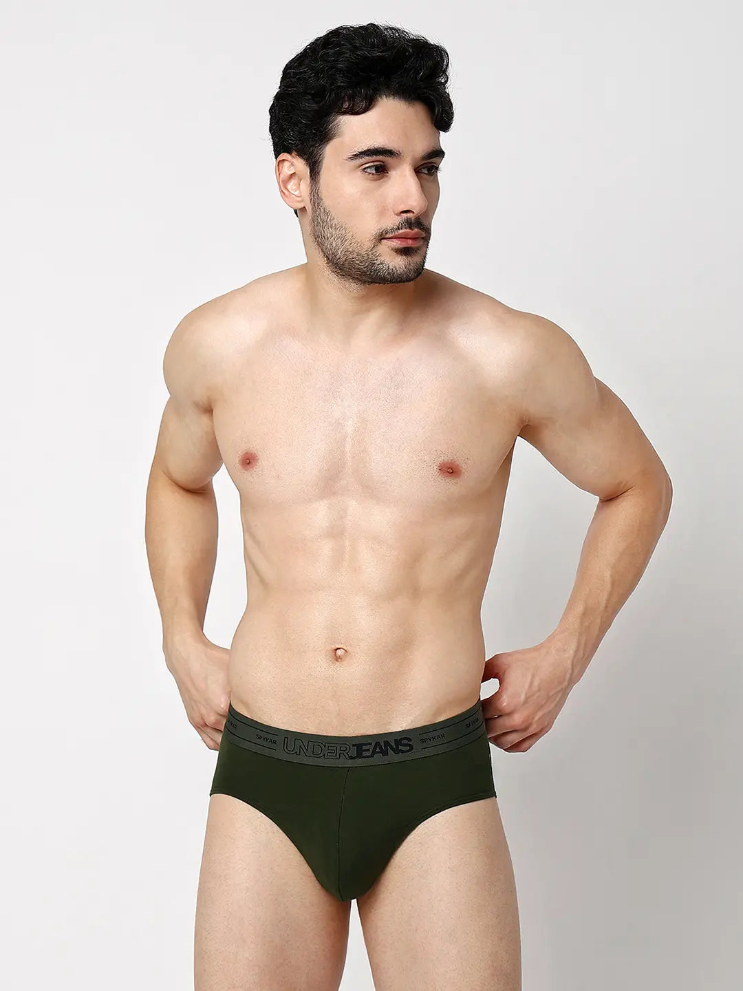 Underjeans By Spykar Men Premium Navy Blue & Olive Cotton Blend Regular Fit Brief - Pack Of 2