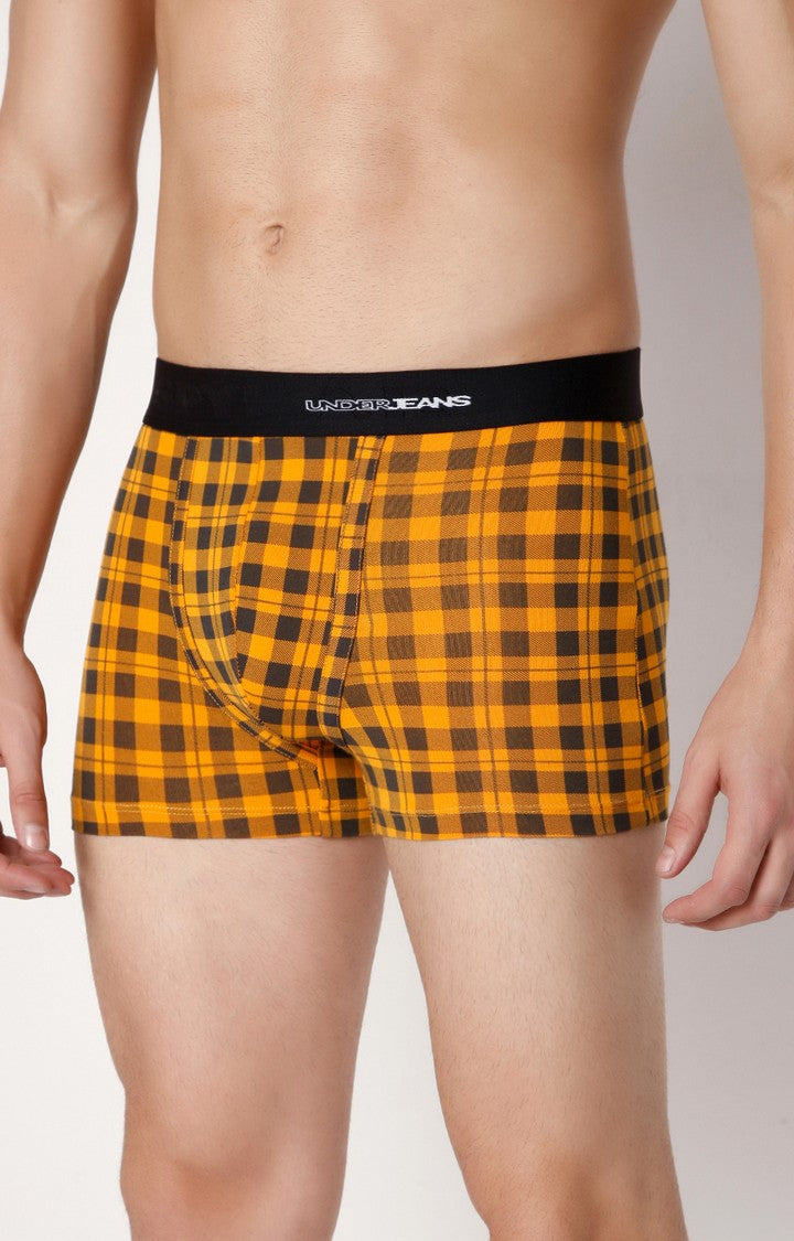 Underjeans By Spykar Men Orange Check Cotton Blend Trunk