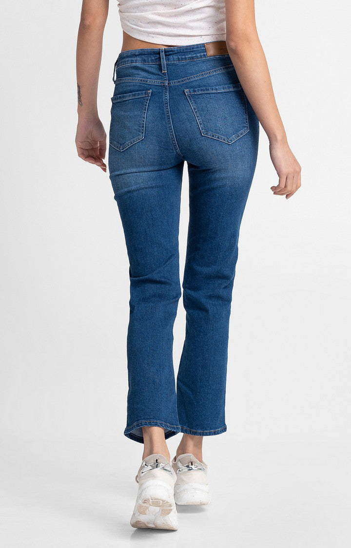 Spykar Women Mid Blue Cotton Slim Straight Fit Ankle Length Jeans (Emma)