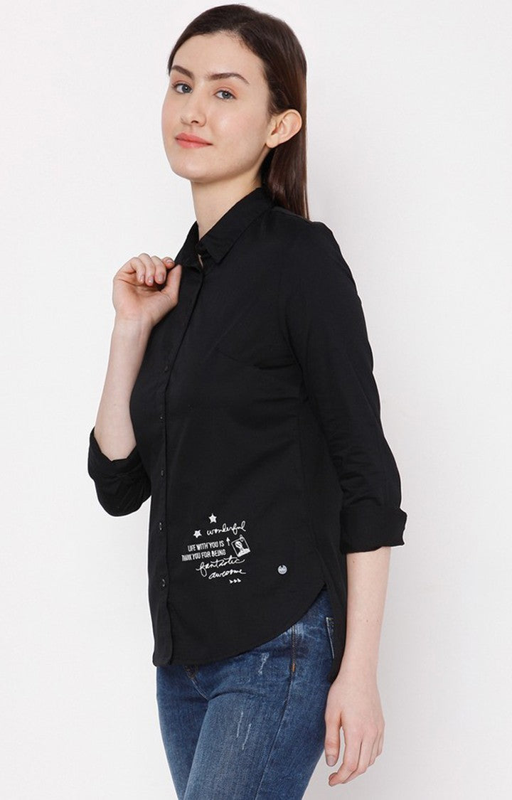 Spykar Women Black Cotton Slim fit Striped Shirt