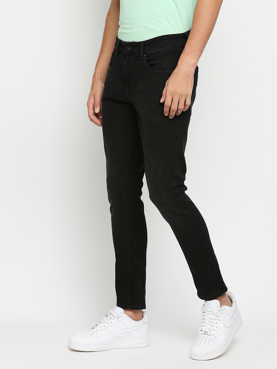 Spykar Black Cotton Slim Fit Tapered Length Jeans For Men (Kano)