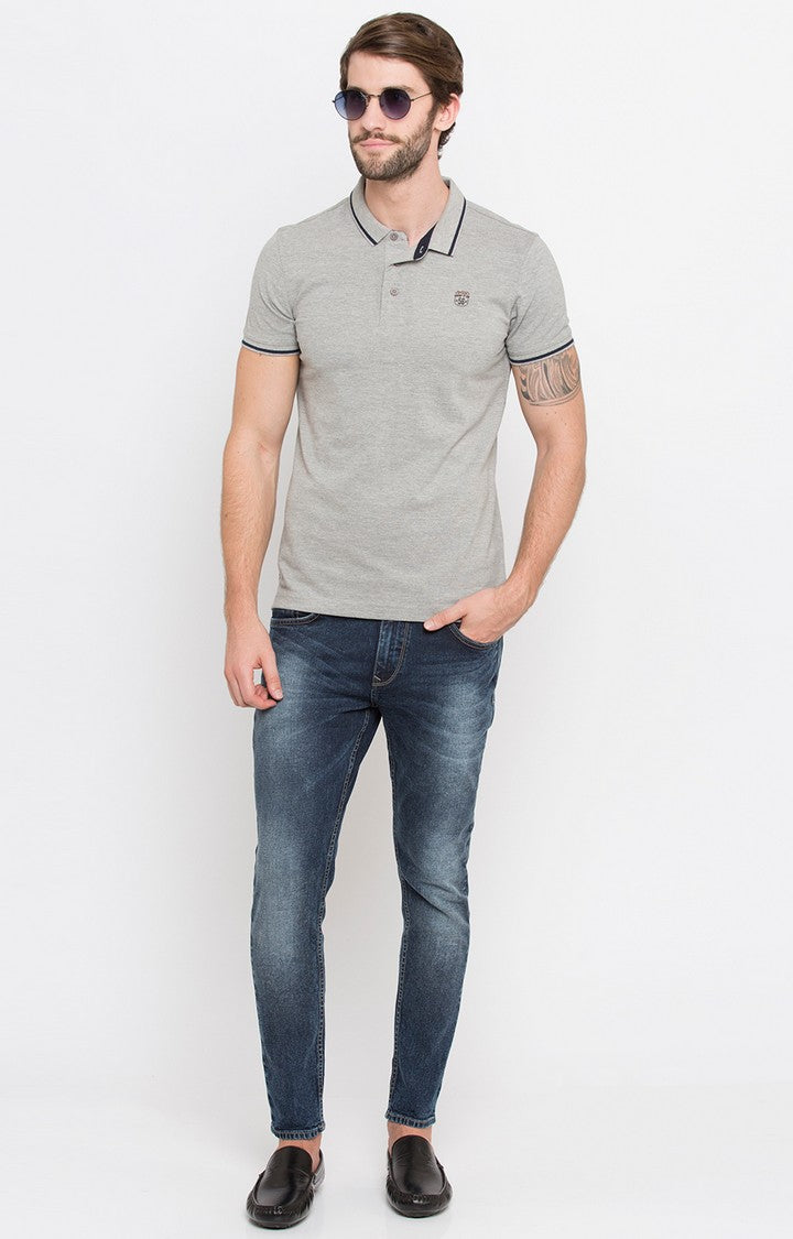 Spykar Grey Melange Polo T-Shirt