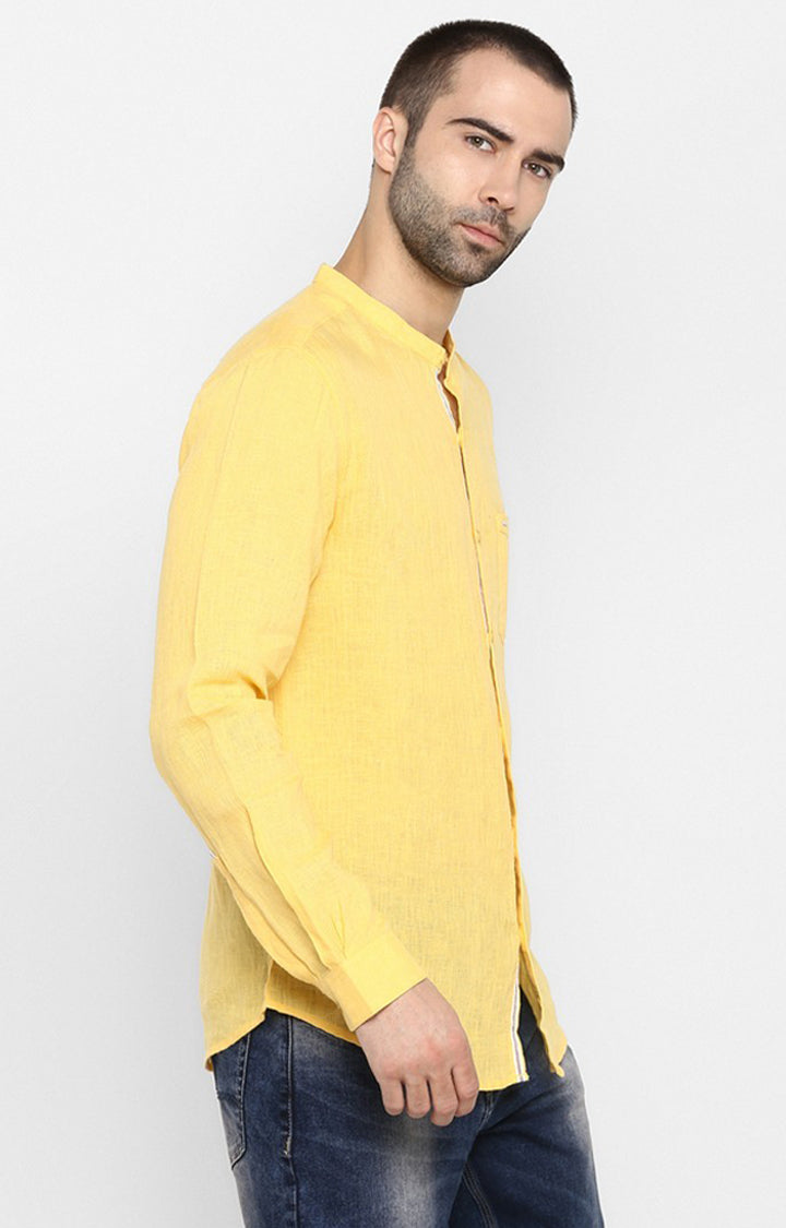 Spykar Yellow Linen Slim Fit Shirts For Men