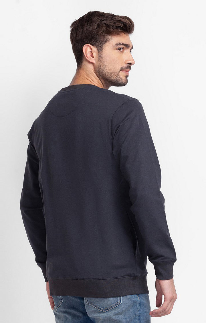 Spykar Slate Grey Cotton Full Sleeve Round Neck Sweatshirt For Men