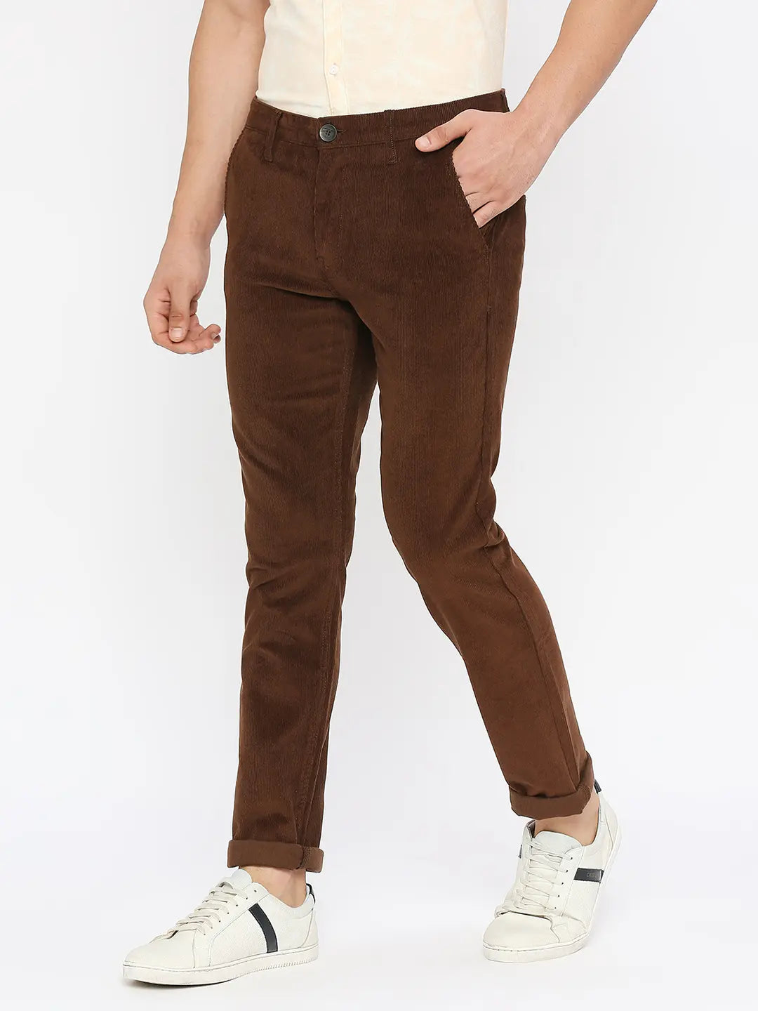Buy Spykar Olive Green Cotton Slim Fit Tapered Length Trousers for Men  online