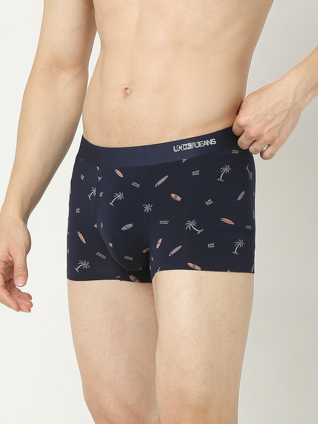 Underjeans By Spykar Men Super Premium Printed Bonded Elastic Navy Trunk