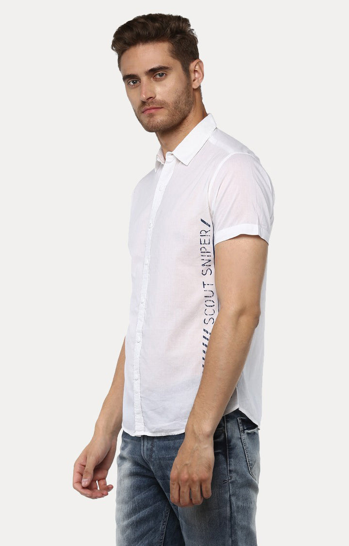 Spykar Men'S White Cotton Solid Casual Shirts