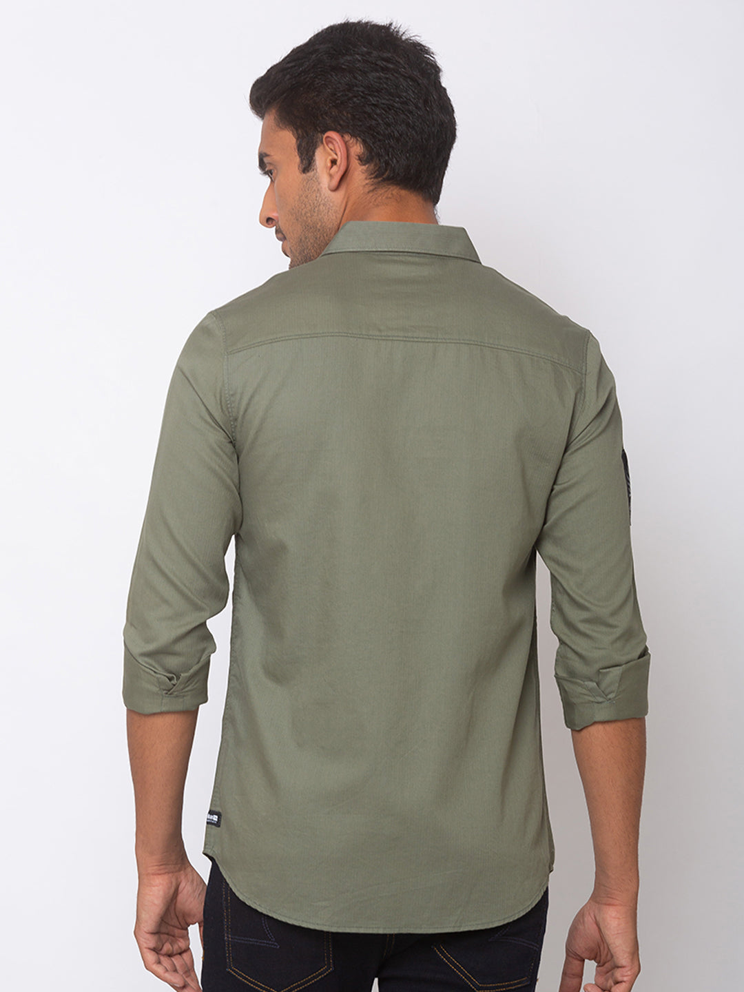 Spykar Men Olive Green Cotton Slim Fit Shirt