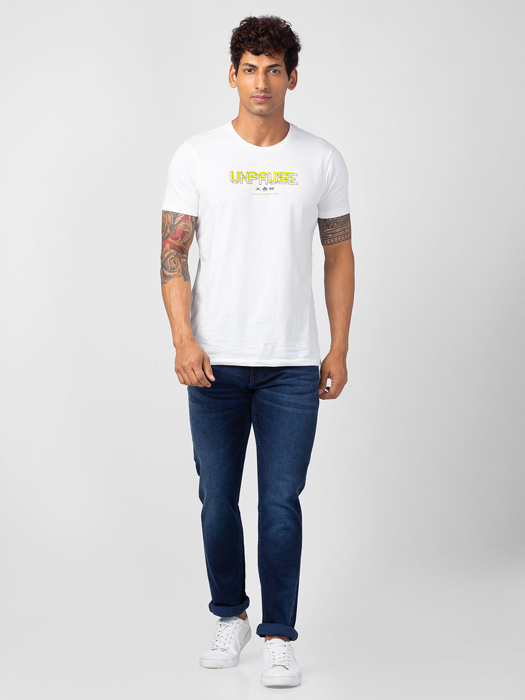 Spykar Men Dark Blue Cotton Regular Fit Narrow Length Jeans (Rover)