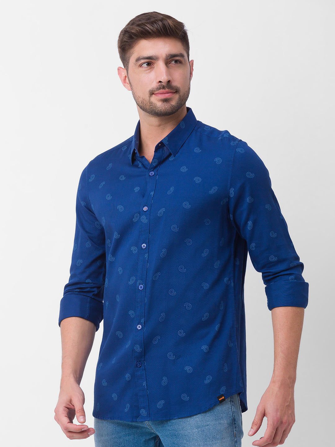 Spykar Indigo Blue Cotton Full Sleeve Printed Shirt For Men ...