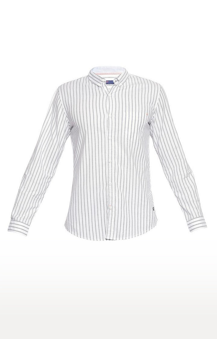 Spykar Men White Striped Regular Fit Casual Shirt