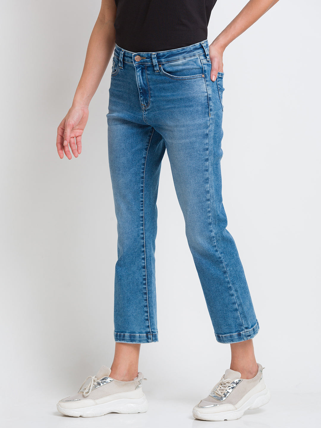 Spykar Light Blue Lycra Flare Fit Ankle Length Jeans For Women (Elissa)