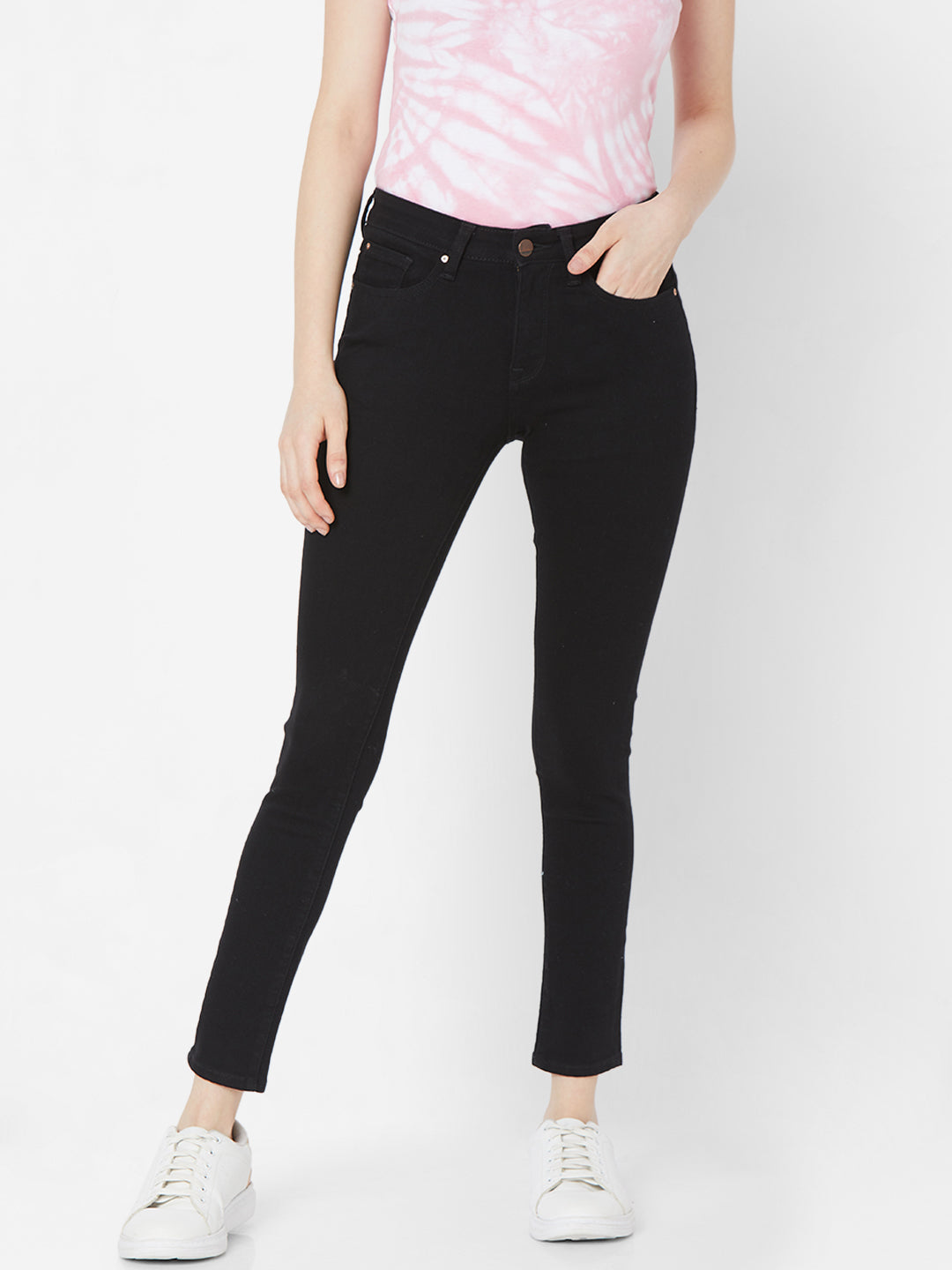 Spykar Women Black Cotton Super Skinny Fit Regular Length Jeans