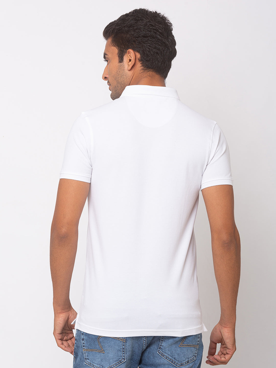 Spykar Men White Cotton Slim Fit Polo T-Shirt