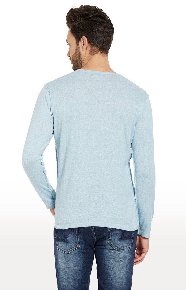 Spykar Sky Blue Melange Slim Fit Men T-Shirts